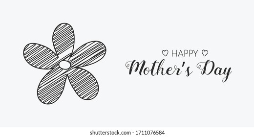 Mothers’ Day. Concept of a banner with hand drawn flower and greetings. Vector