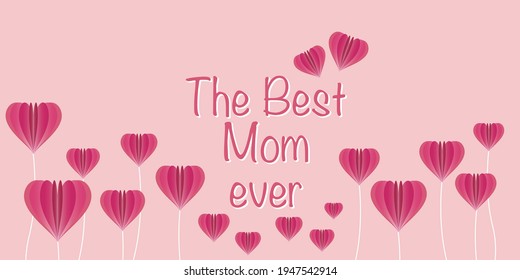 Mother’s Day concept illustration. Decorative heart with the best mom ever text. Mother’s Day background for web, banner and design. Vector illustration.