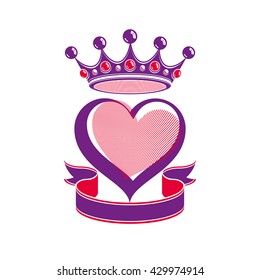 ValentineÃ¢??s day conceptual illustration Ã¢?? loving heart with 3d royal crown. Wedding idea romantic element, best for use in graphic design.