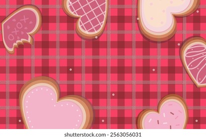 Valentine’s day cookie on checkered tablecloth, Indulge in these love-theme cookies this valentines day