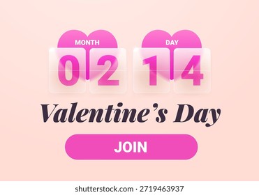Cuenta atrás para el Día de San Valentín contra la Plantilla. Invitaciones de cristal del contador de tiempo del acontecimiento del amor