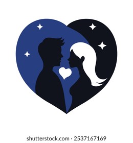 Valentine’s Day Couple Silhouette On A White Background 