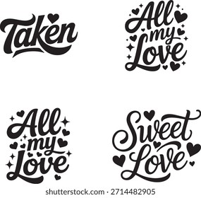 Valentine’s Day Couple T-Shirt Bundle – Cute Love, Heart, and Romantic Typography Designs