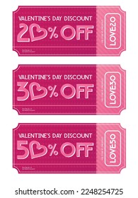 Valentine’s day coupons for girlfriend or boyfriend. Love tickets. Special discount offers for lovers. Best gift love coupon. Vector flat design.