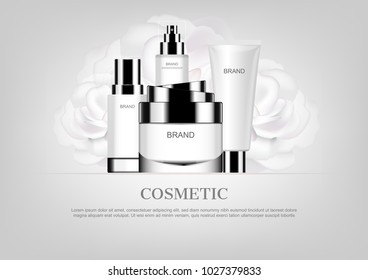 Day cream with white roses, vector cosmetic ads