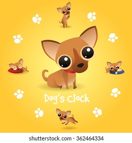 A day of cute puppy. Vector set of funny cartoon dogs - eating, playing and sleeping