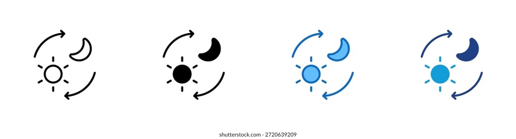 Ciclo de Dia Ícone de Estilo Múltiplo Design Vetor - sol e lua com setas formando um círculo, simbolizando o ciclo de tempo, equilíbrio e ritmo natural