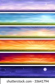 Day cycle    set six colorful banners showing same landscape at different times the day (other images from this series are in my gallery)
