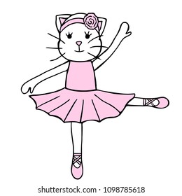 Day of dance. Vector illustration for a holiday. The cat dances like a ballerina. Cute drawing.– stock illustration