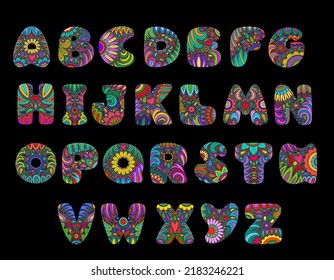 Day of the Dead alphabet. Dia de los muertos font. Day of the dead and mexican Halloween abc. Mexican tradition festival. Day of the dead sugar skull font. Dia de los Muertos text, letters. Doodle.