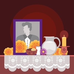 Day Of The Dead Altar With Photo And Food