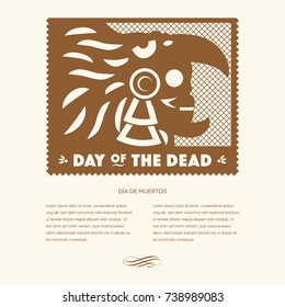 Day Of The Dead Aztec Warrior. Cut Out Paper Vintage Composition - Copy Space 