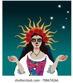 Day of the dead background with Calavera Catrina. Vector illustration