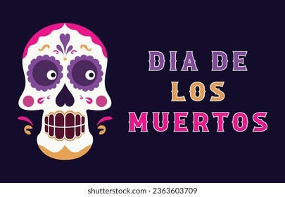 Day of the dead background. Dia de los muertos mexican skull playing a guitar holiday template for flyer, poster, banner, greeting card