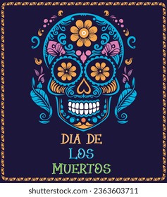 Day of the dead background. Dia de los muertos mexican skull playing a guitar holiday template for flyer, poster, banner, greeting card