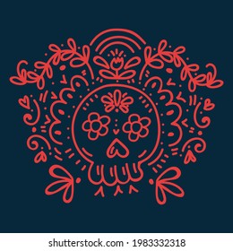 Day of the Dead, background. A greeting card with a skull celebrating Halloween in Mexico. Colorful vector doodle illustration. Vector illustration