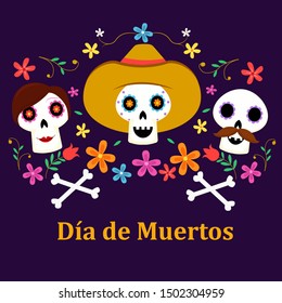 Day of the dead background with Mexican flowers, Dia de los muertos banner.