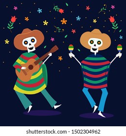 Day of the dead background with Mexican flowers, Dia de los muertos banner.