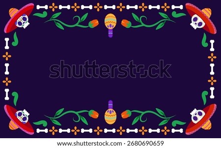 Day of the Dead banner background with traditional Mexican objects