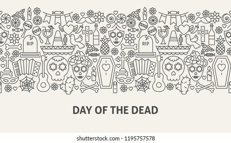 Day of the Dead Banner Concept. Vector Illustration of Line Web Design.