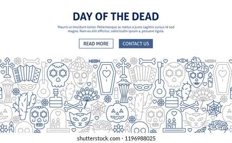 Day of the Dead Banner Design. Vector Illustration of Line Web Concept.