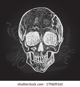 Day of The Dead black and white Skull, vector sketchy illustration