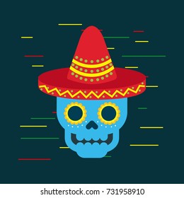 day of the dead blue skull with mexican hat ornament
