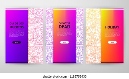 Day of the Dead Brochure Web Design. Vector Illustration of Outline Banner.