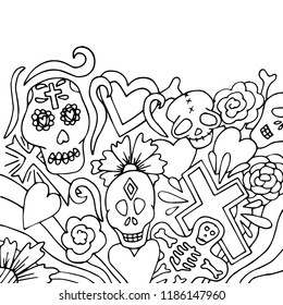 Day of the Dead card in hand drawn style. For print, card, poster, party invitation