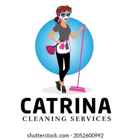 day of the dead catrina cleaning maid services logo