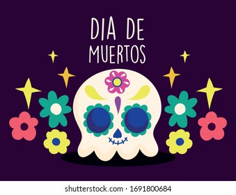 day of the dead, catrina flowers floral decoration traditional mexican celebration vector illustration