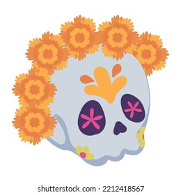 day of the dead, catrina and flowers icon