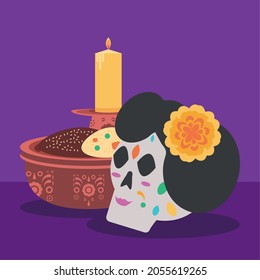 day of the dead catrina skull and candle