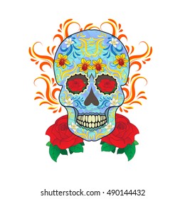 Day of the Dead celebration, a festival in Mexico. Sugar skull on a white background. Skull Tattoo Old School. Vector illustration