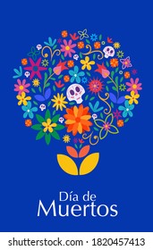 Day of the dead celebration: Offering to the dead flowers, text in Spanish: Day of the dead