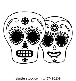day of the dead celebration skulls masks vector illustration design
