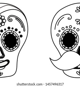 day of the dead celebration skulls masks vector illustration design