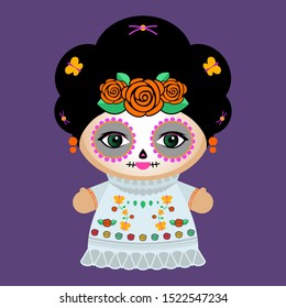 Day Of The Dead Classic Mexican Catrina Doll vector illustration.