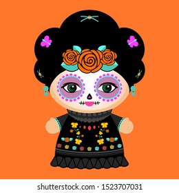 Day Of The Dead Classic Mexican Catrina Doll vector illustration.