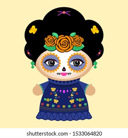 Day Of The Dead Classic Mexican Catrina Doll vector illustration.