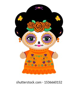 Tag der toten klassischen mexikanischen Catrina Puppe Vektorgrafik.