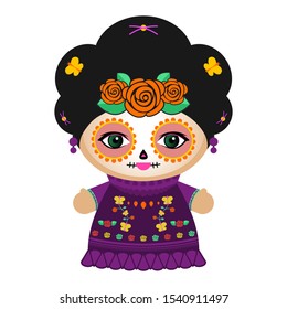 Day Of The Dead Classic Mexican Catrina Doll vector illustration.