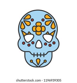 Day of the Dead color icon. Skull with floral ornament. October 31st. Dia de Muertos. Isolated vector illustration