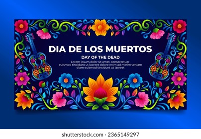 Day of the Dead colorful banner.  Dia de Los Muertos Social Media Banner Vector illustration