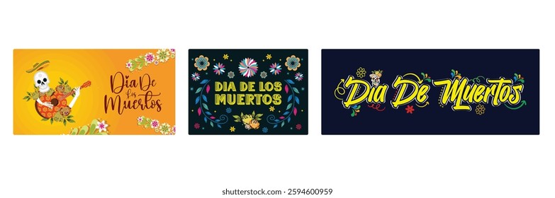 Day of the Dead with colorful flowers. Traditional holiday in Mexico. Dia de los Muertos. Day of The Dead concept. Set flat vector illustration.