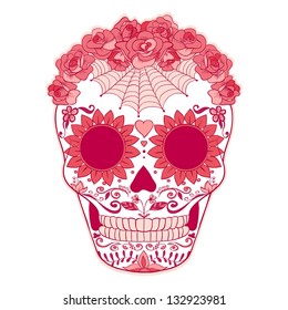 Day of The Dead colorful Pink Skull with floral ornament