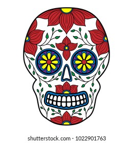 Day of The Dead colorful Skull with floral ornament. Mexican sugar skull. Vector illustration
