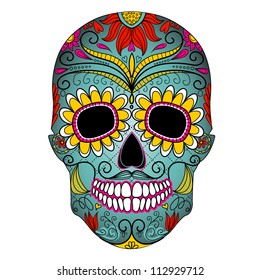 Day of The Dead colorful Skull with floral ornament