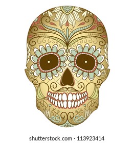 Day of The Dead colorful Skull with floral ornament