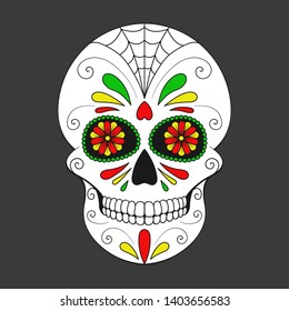 Day of The Dead colorful Skull with floral ornament. Mexican sugar skull. Vector illustration
